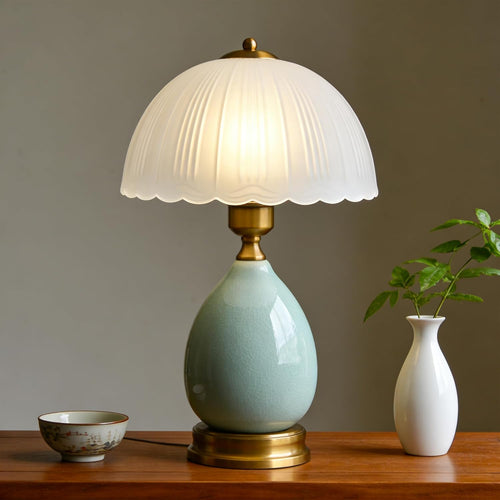 Vintage Green Glass Table Lamp
