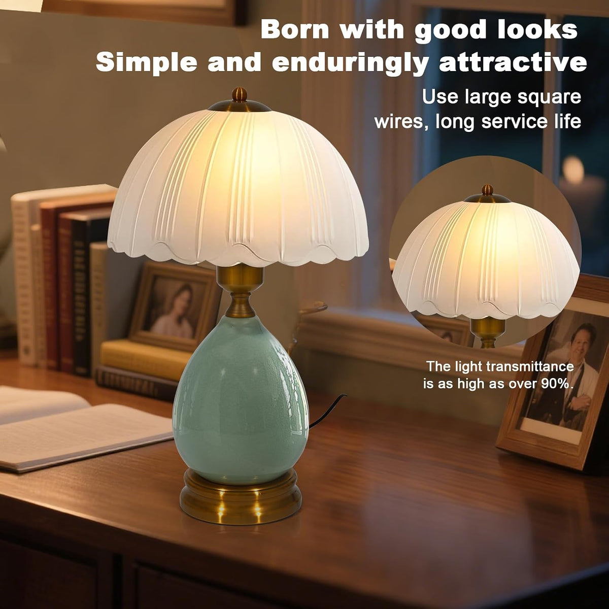 Vintage Green Glass Table Lamp