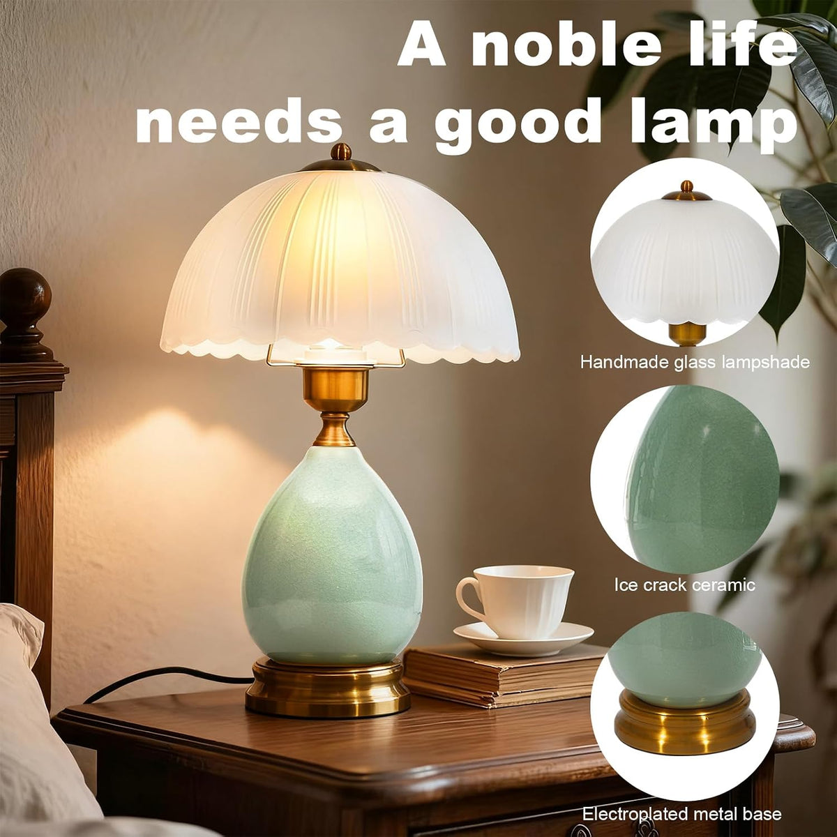 Vintage Green Glass Table Lamp