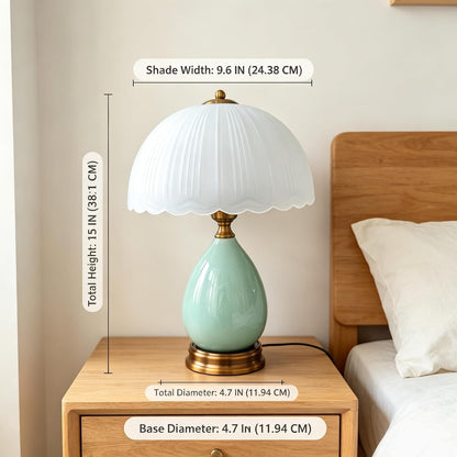 Vintage Green Glass Table Lamp