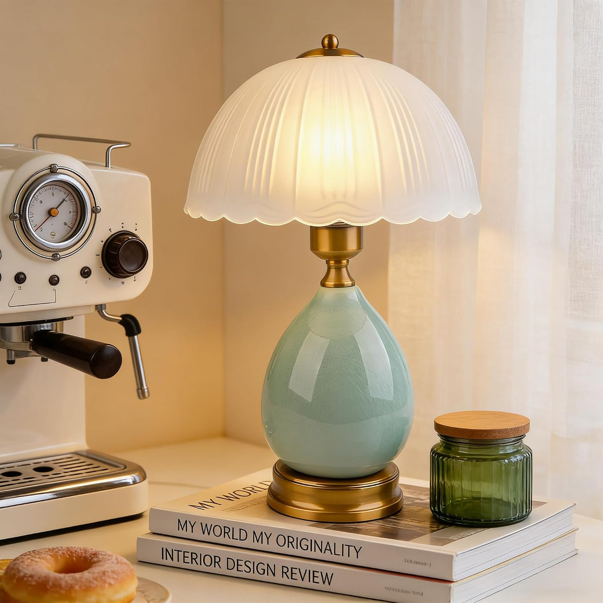 Vintage Green Glass Table Lamp