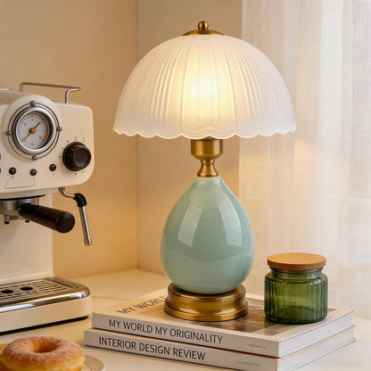 Vintage Green Glass Table Lamp