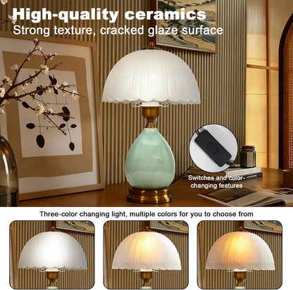 Vintage Green Glass Table Lamp