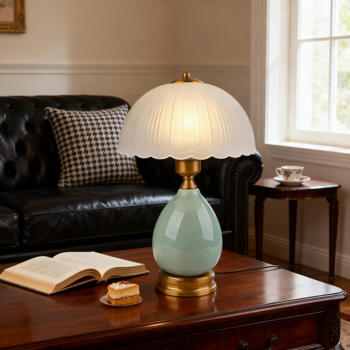 Vintage Green Glass Table Lamp
